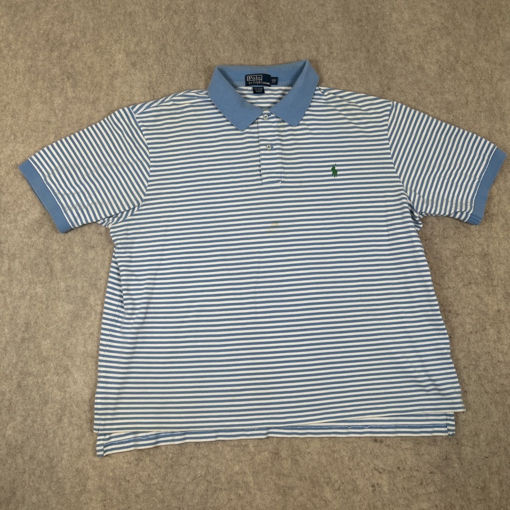 Polo Ralph Lauren Men's Polo Size 2XB Big Tall Blue White Striped Green Pony